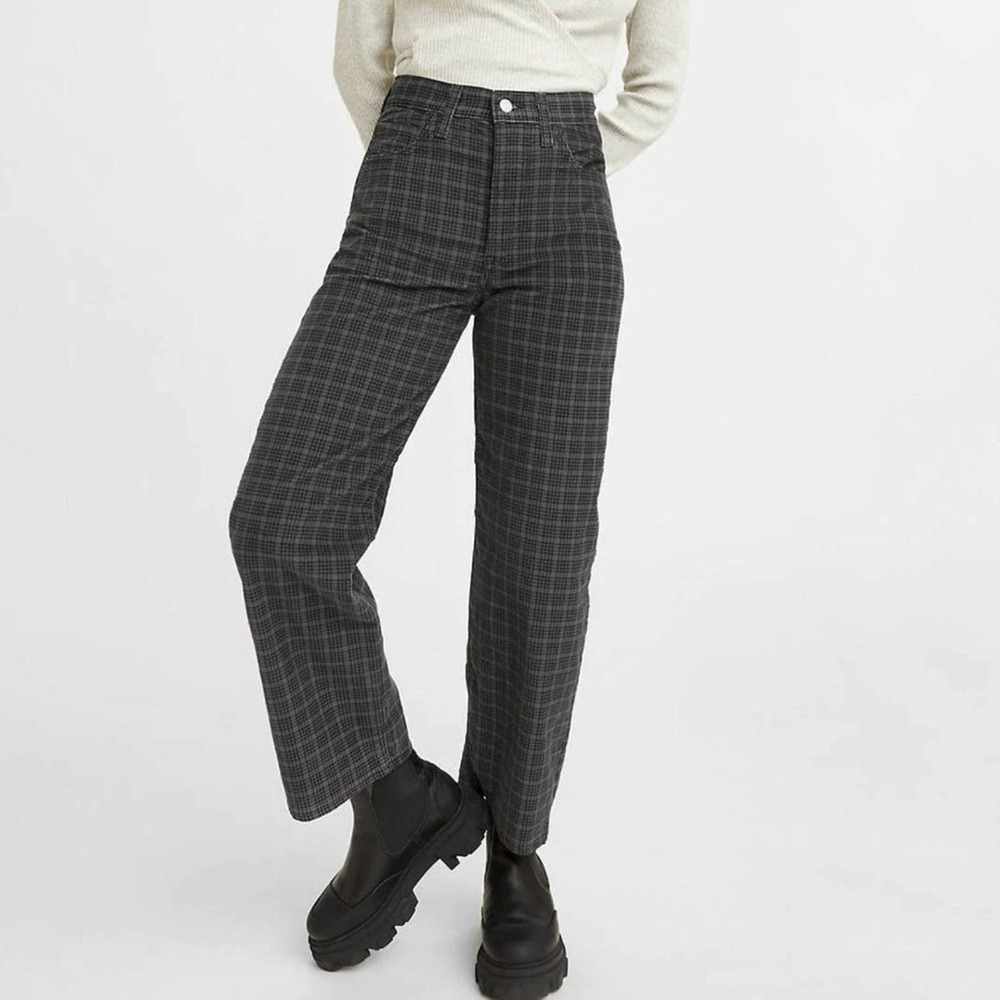 LEVI'S Premium Ribcage Straight Ankle Velvet Jeans Luxe Bethany Plaid